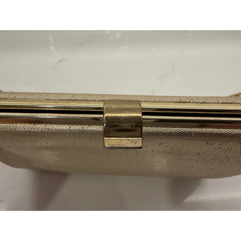 Vintage Evening Clutch Bag Womens Small Gold Fair Metallic Chain Strap Formal